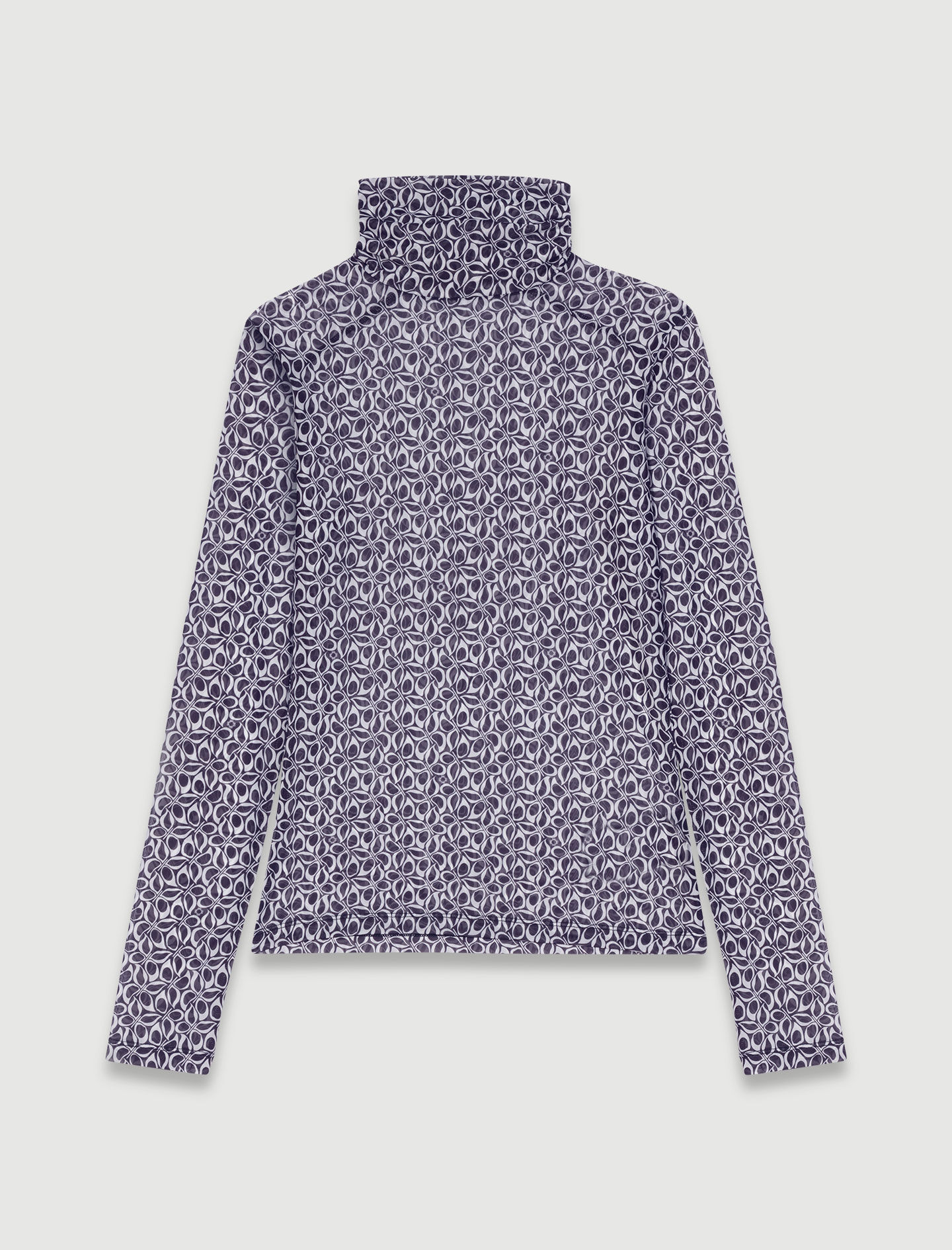 Semi-transparante top met patroon - Zwart/wit
