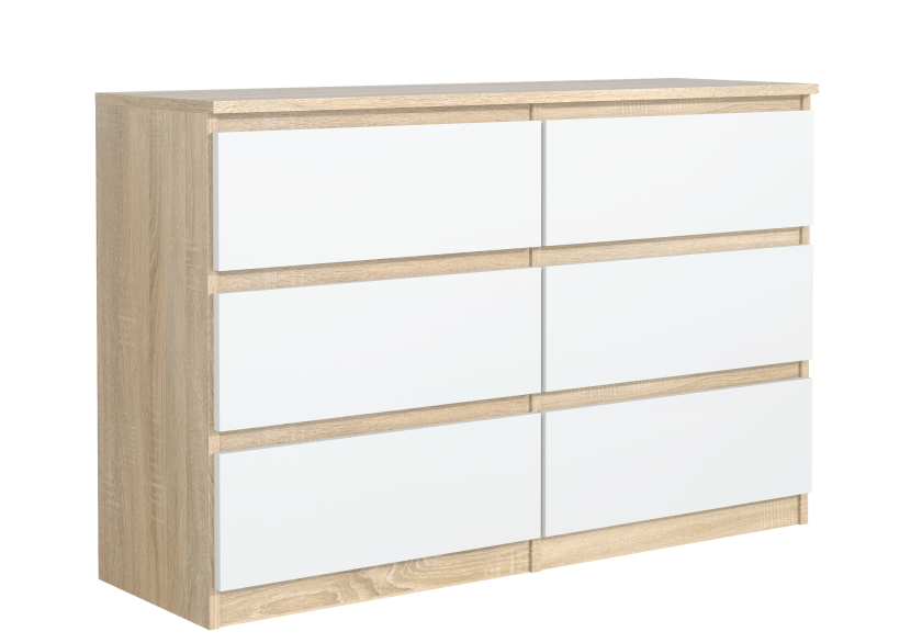 Komoda 6 szuflad 140cm dąb sonoma front biały szafka salonu sypialni