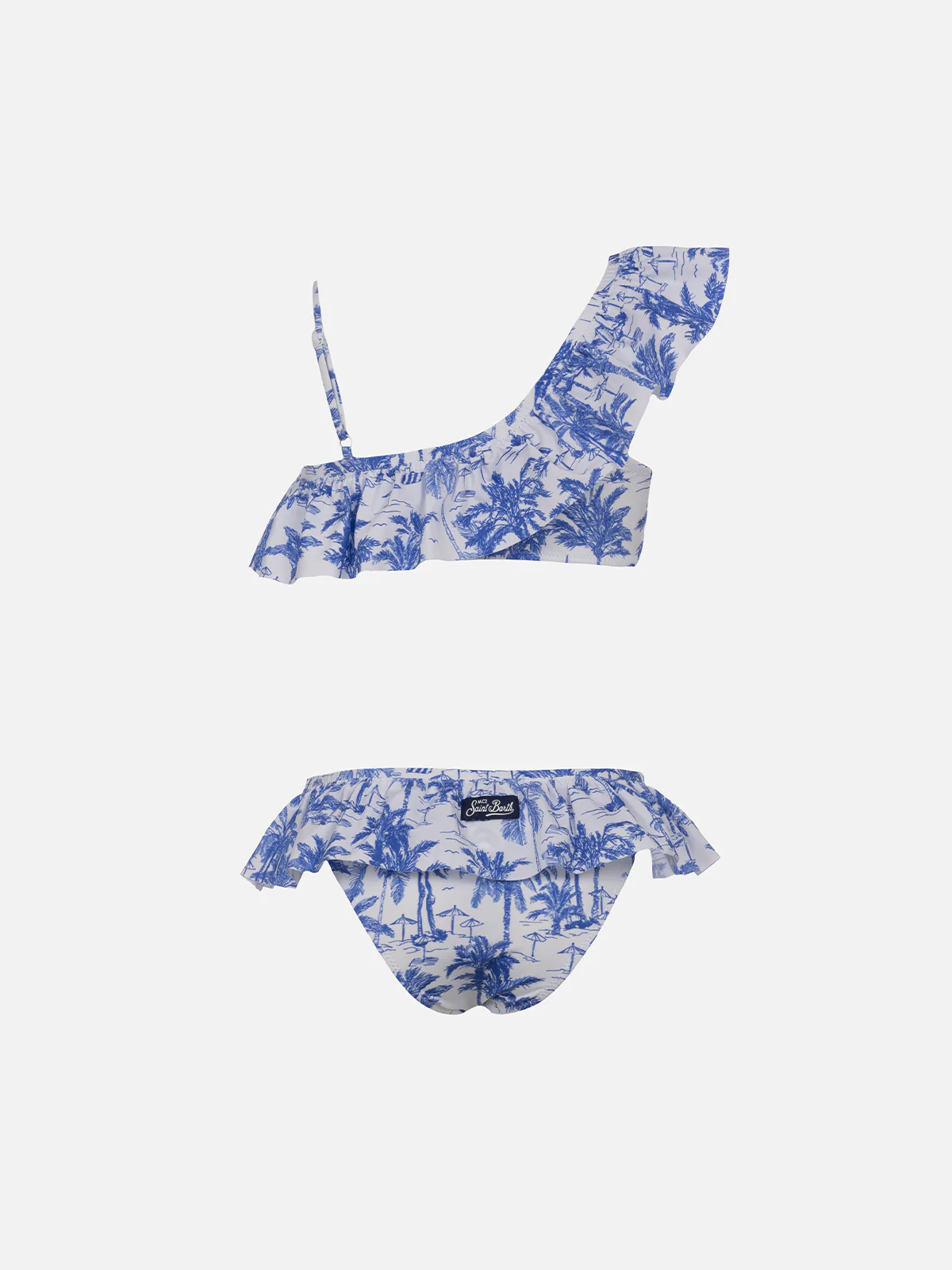 Rey bikini med en axel och volang, toile de jouy-tryck för flickor