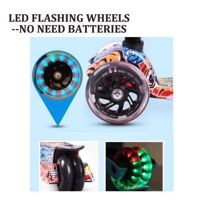 Patinete infantil para edades de 3 a 12 años, altura ajustable, patinete freestyle con 3 ruedas y luces LED intermitentes, VINTEKY®