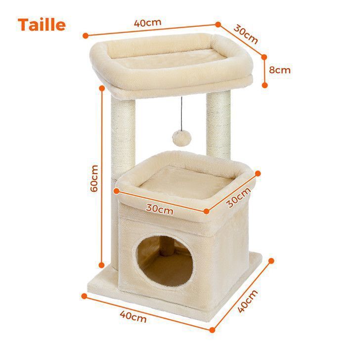 PAWZ Road Small Cat Tree 60 cm, Play Tower with 2 Sturdy Scratching Posts, 1 Spacious Condo & 1 Large Perch, Beige