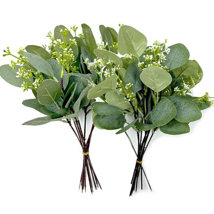Artificial eucalyptus leaves - ULISEM - 20 leaves - Grey-green - White seeds - 34.5 cm tall