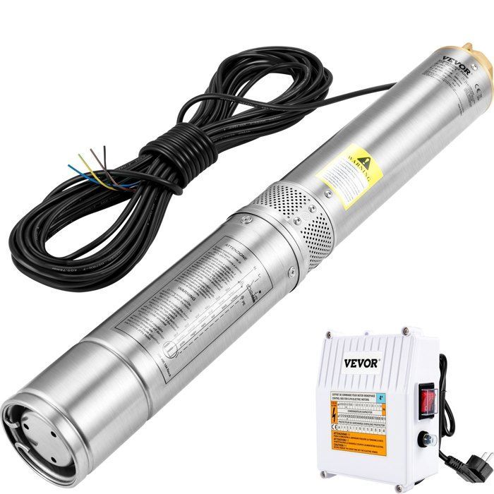 Pompe Immergée pour Puits Profond VEVOR 370 W - Débit Maximal 110 L/min - Tête Maximale 44 m