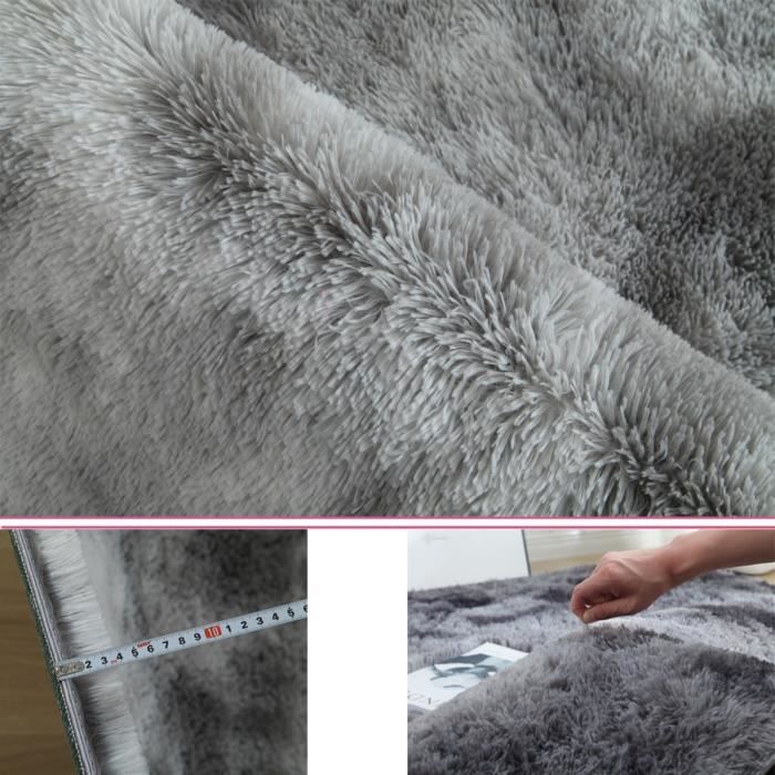 Tapis de Salon Shaggy 120 x 160cm en Peluche Gris Foncé Fibre de Polypropylène Souple Tapis Antidérapante