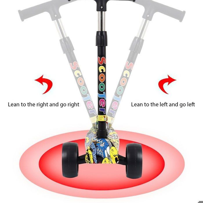 Trottinette enfant, roues LED, guidon réglable en hauteur, pliable, jaune