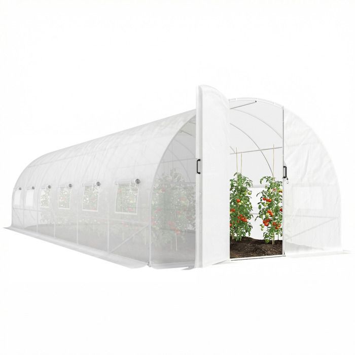 Invernadero tipo túnel Outsunny de 24 m² (295 x 798 x 199 cm) - con puertas y 12 ventanas con mosquiteras - Cubierta de PE de 140 g/m² - Blanco