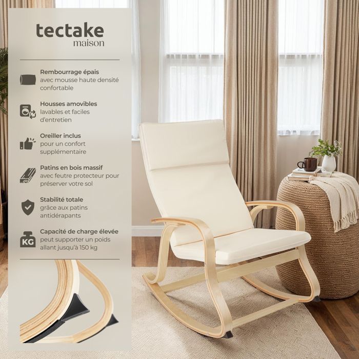 Rocking chair - TECTAKE - ROCA rocking chair in wood 65 x 94 x 100 cm - Beige