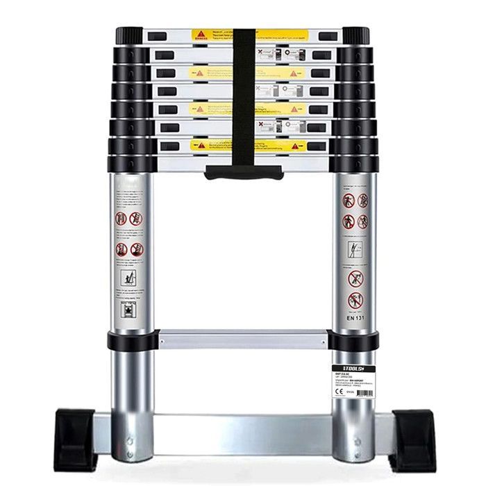 Échelle Télescopique BM TOOLS  2,6M en ALU avec stabilisateur - Charge 150kg Pliable Extensible Unique Droite Multi-fonction