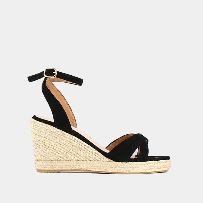 Espadrilles à talons hauts et brides  en croute noir