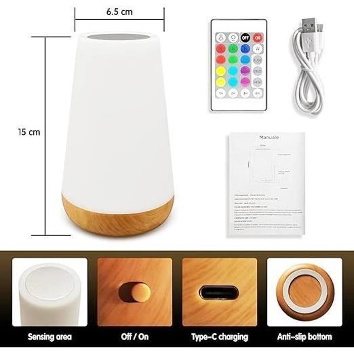 Lámpara de noche infantil, lámpara de noche para bebés, lámpara de noche LED, lámpara de mesita de noche con función de memoria y función de atenuación táctil, regalo.