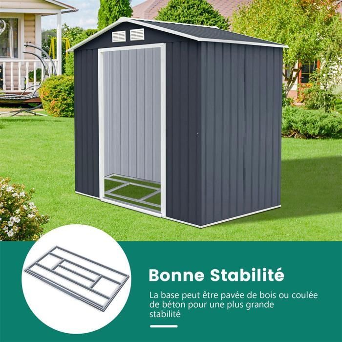 Abri de Jardin en Métal Galvanisée 2,71m² 213x127x185CM COSTWAY-Base Creuse-Porte Coulissante,2 Fenêtres de Ventilation-Gris
