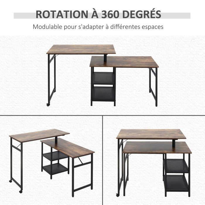 Bureau d'angle HOMCOM Panneau de particule 180x50x100cm Marron