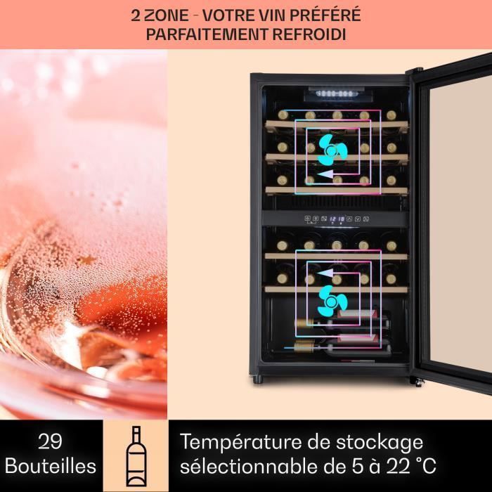 Wine cellar - Klarstein Barossa 29 Duo - 29 bottles - 80 L - 2 zones - 5 to 22 °C - LED - Black