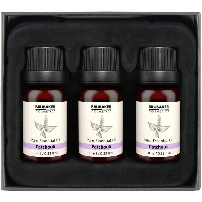 BRUBAKER Cosmetics Huiles Essentielles - Set de 3 Huiles de Patchouli - Aromathérapie - naturel et végétalien - 3 x 10 ml