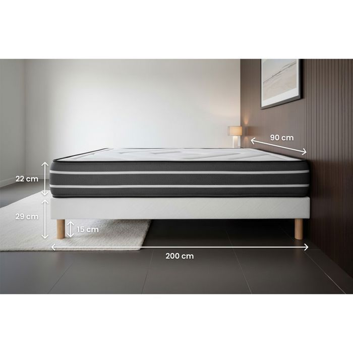 Ensemble Exclusive 90 x 200 cm sommier Kit Noir