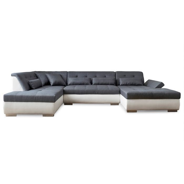 Vermont - Sofá panorámico de esquina izquierda - 7 plazas - XXL - Blanco/Gris