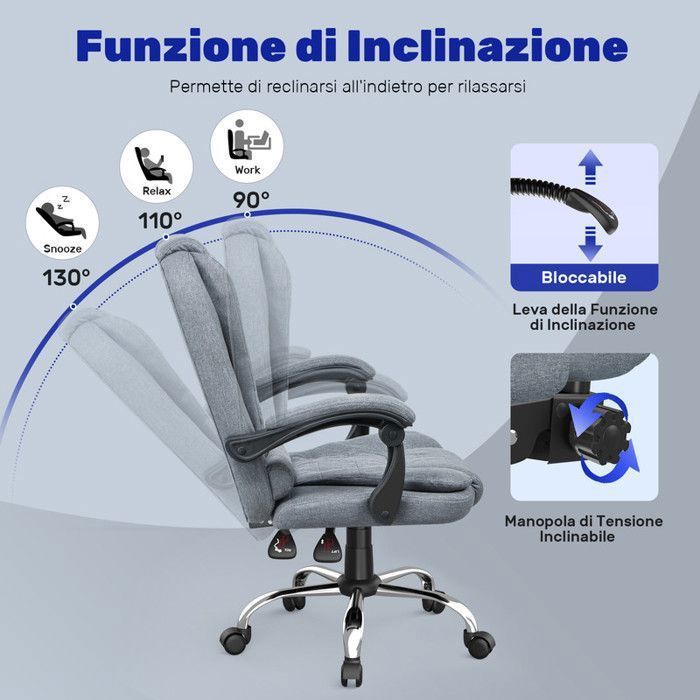 Chaise de bureau ergonomique - Rattantree Fauteuil de bureau Avec Repose-pieds - Siège Pivotant Hauteur réglable - Gris