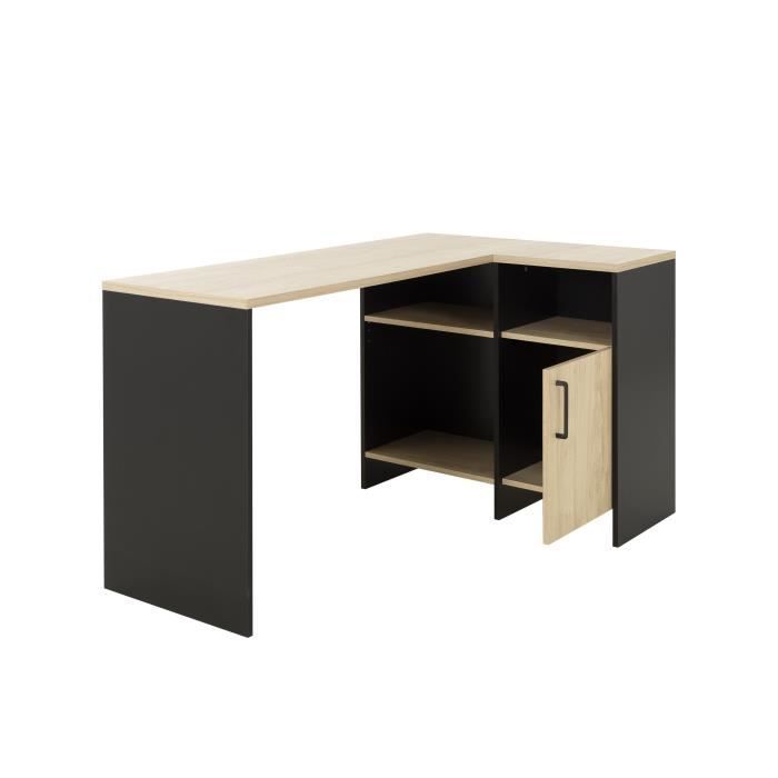 Bureau d'angle 3 niche - GAMI - Leicester - Décor chêne et noir