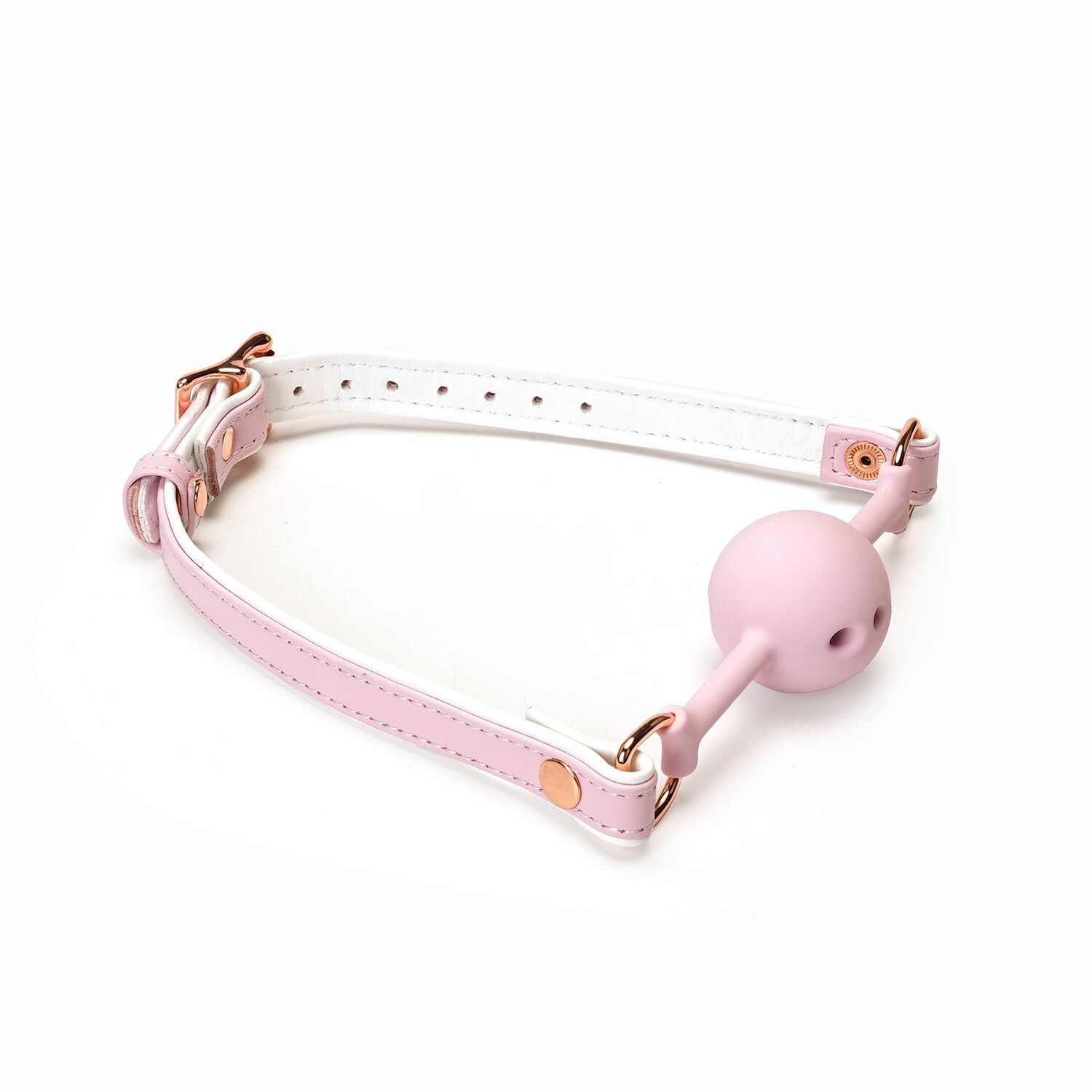 Bâillon boule en cuir de chèvre blanc et rose Dear Soul