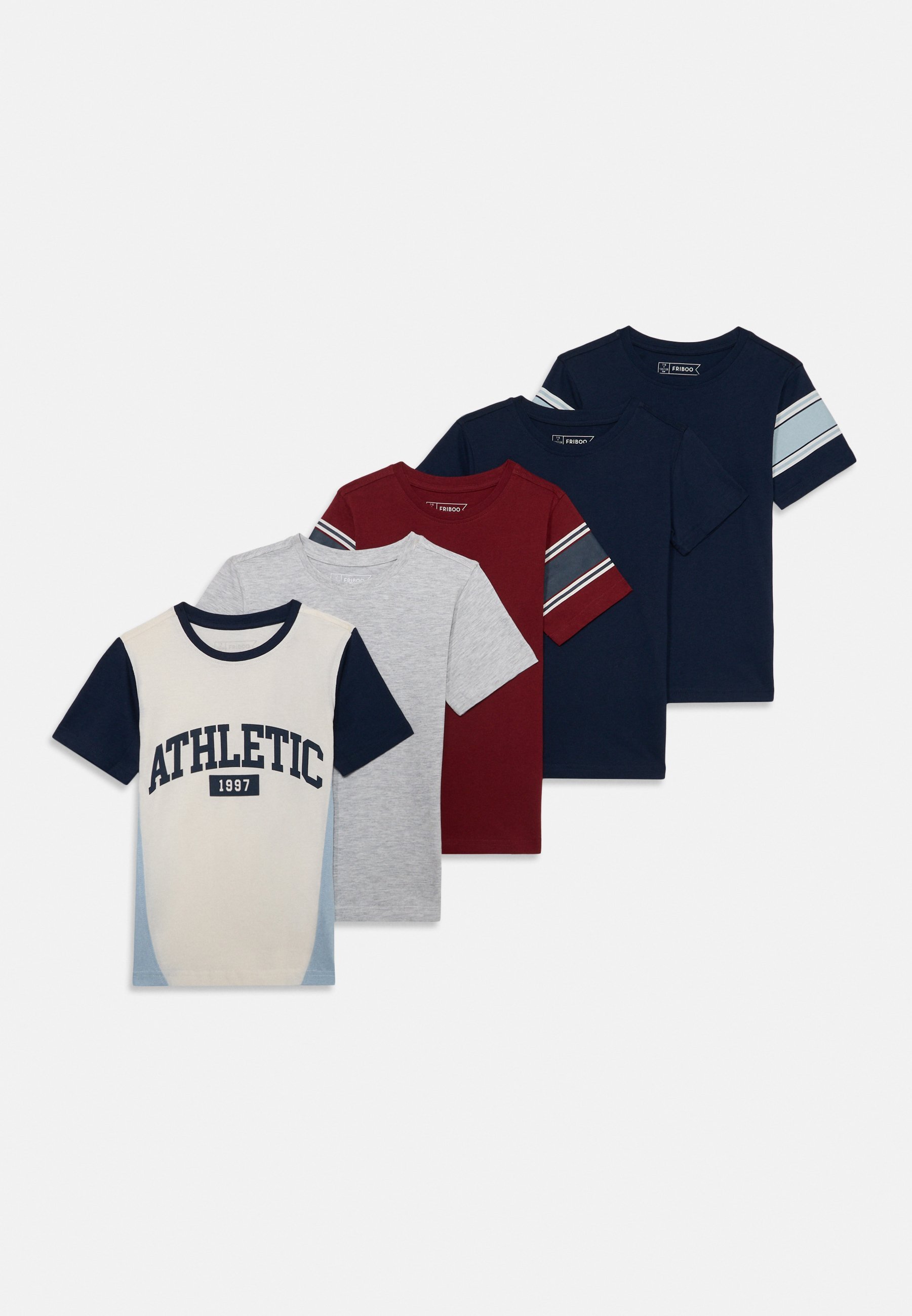 Friboo 5-pack - T-shirt met print - donkerblauw/gevlekt lichtgrijs/wit
