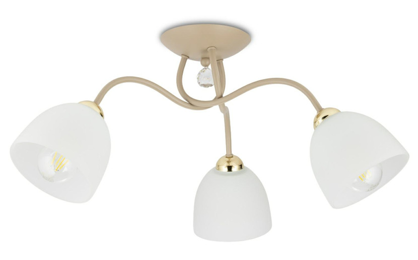 Lampa Sufitowa Tina Beżowa ze Złotym Szkło 3xE27 Nowoczesny Salon Taupe