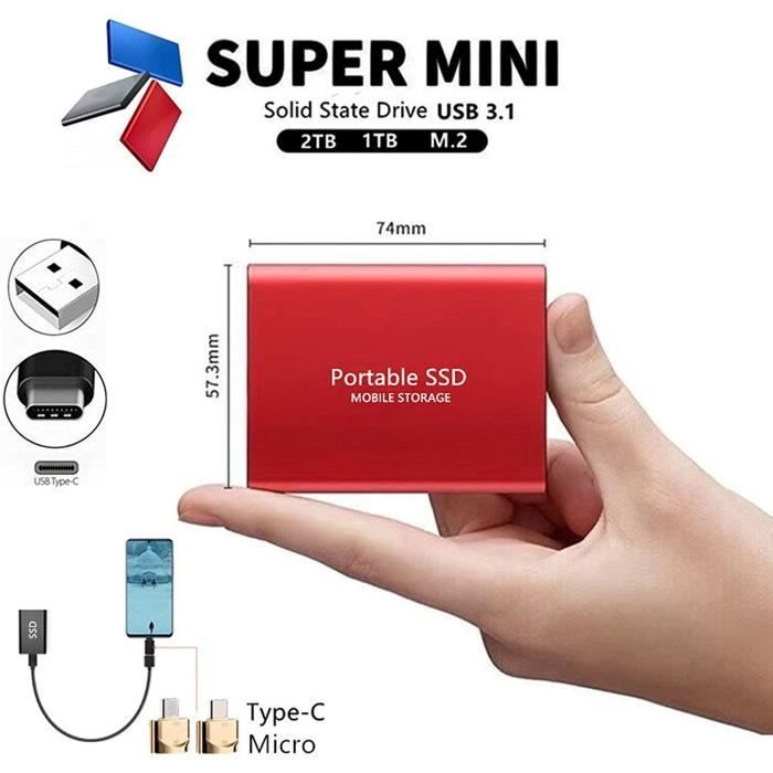 Disco rigido esterno SSD USB 3.1, 4TB-2TB-1TB-500GB ad alta velocità per Windows XP, disco rigido esterno SSD portatile, nero 4TB