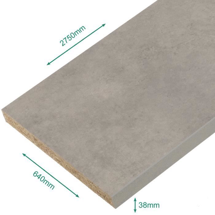 Piano di lavoro in laminato effetto cemento CPL 2770 x 640 x 38 mm - PEFC 75% - Gamma Essential FORESTEA. Dimensioni: 2750 mm x 640 mm x 38 mm