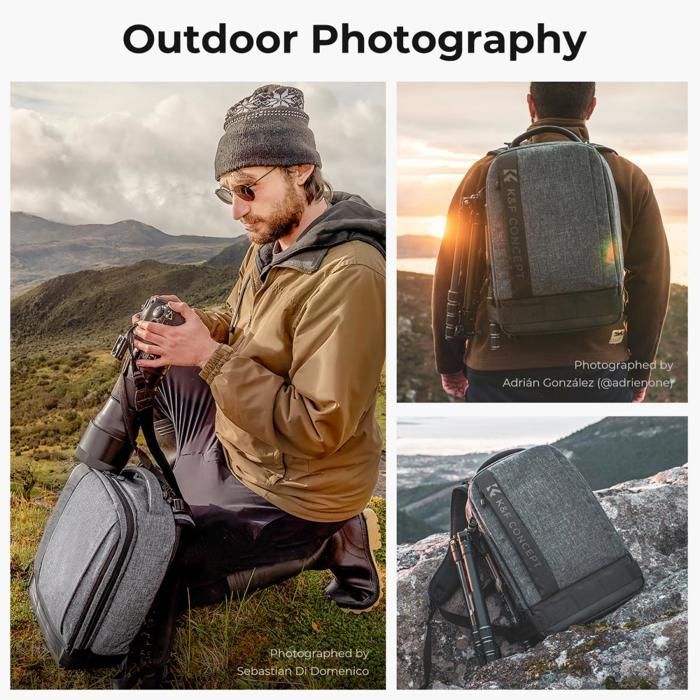 K&F Concept Camera Backpack for DSLR, Laptop, and Tripod Accessories - Black for Canon, Nikon, Sony, and Olympus - Gray