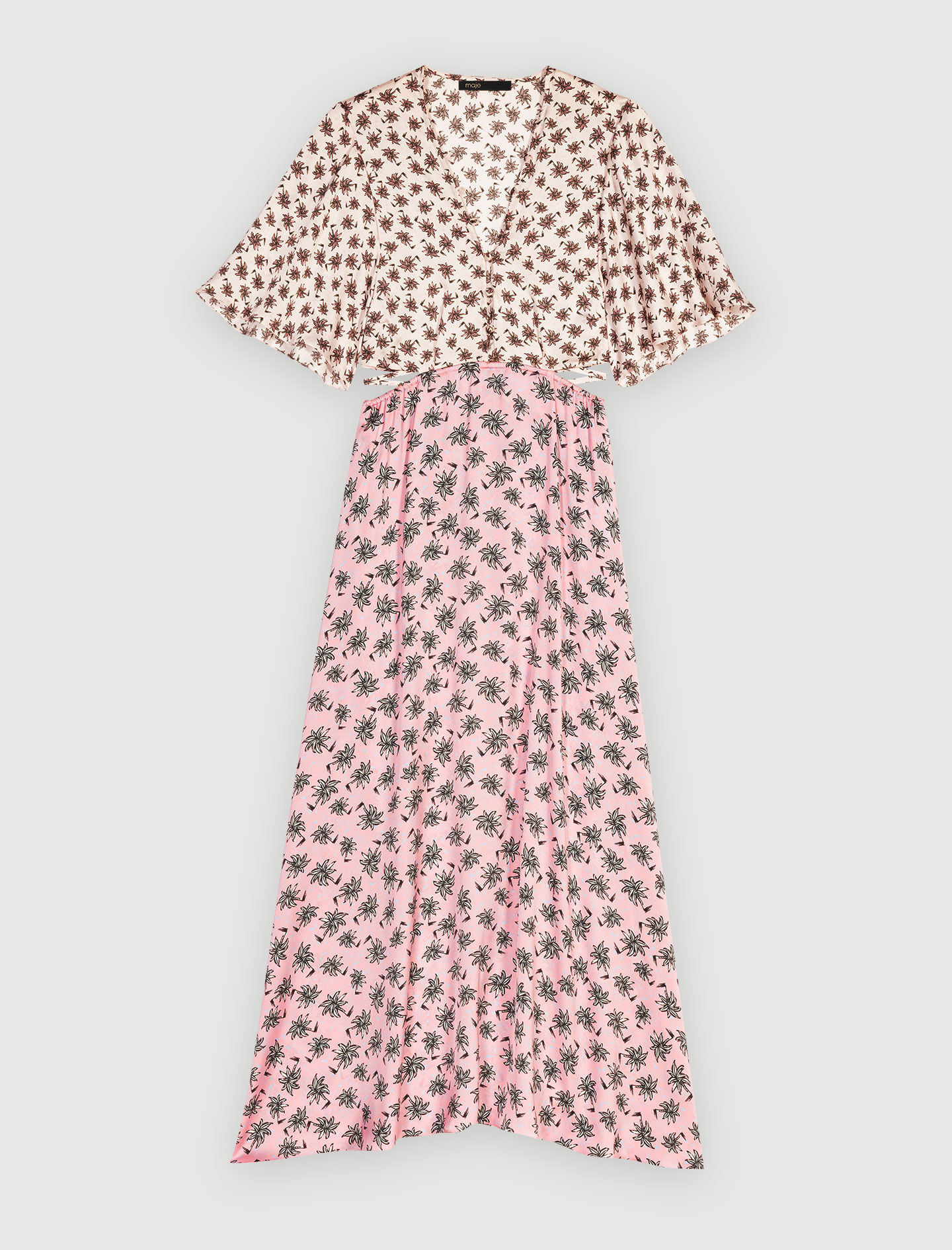 Rochie lungă cu imprimeu de palmieri - Mix palmier rose