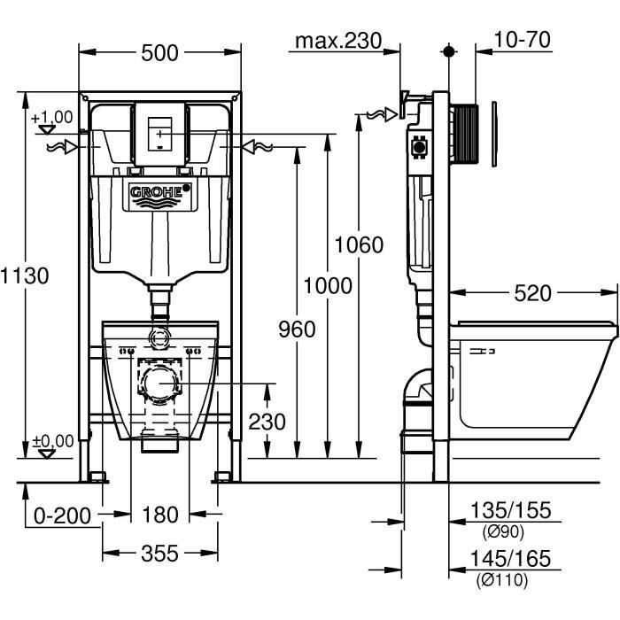 GROHE - Telaio per WC Solido Compact 39186000 - WC 6-9 l 1,13 m
