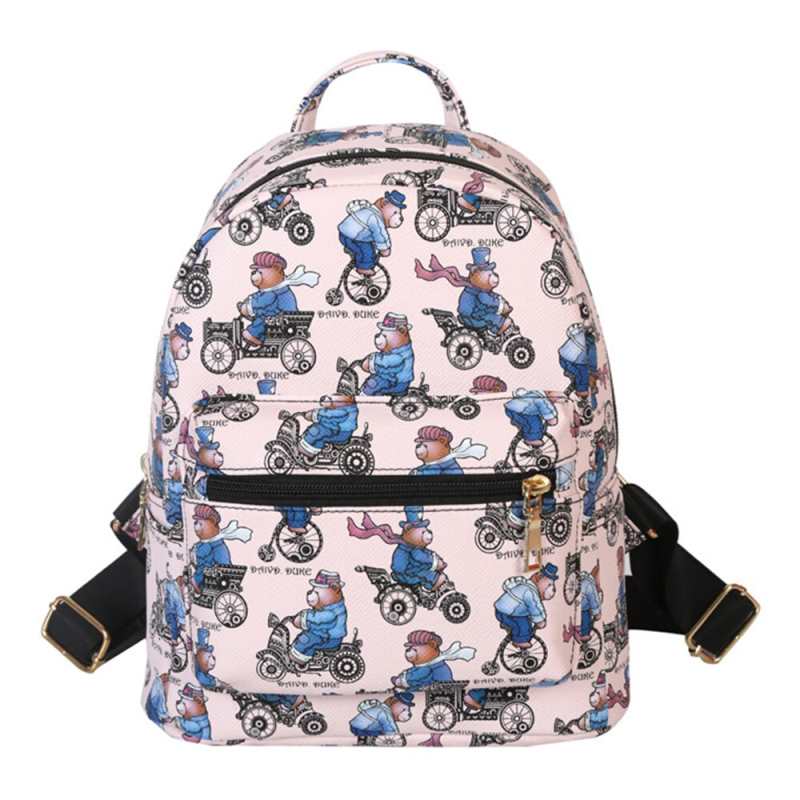 Zainetto da donna carino in PU con stampa a cartoni animati, piccolo zaino da viaggio per ragazze, borsa scolastica casual per ragazze