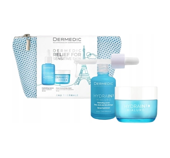 Dermedic Hydrain 3 Hialuro zestaw kosmetyków do twarzy serum 30 ml   krem 15 ml   kosmetyczka