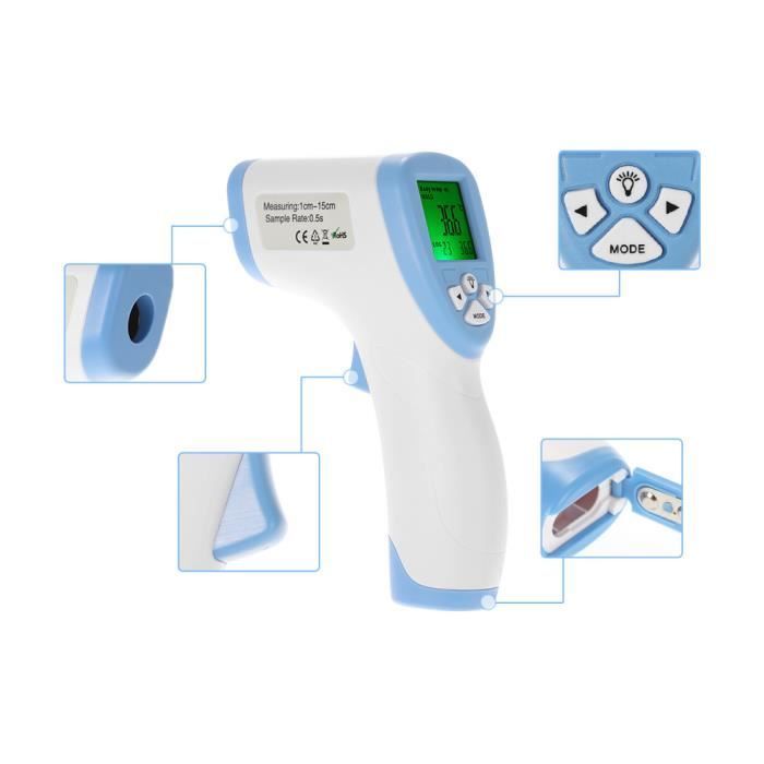 Termometro a infrarossi senza contatto per la fronte, termometro a infrarossi portatile DT8809C blu, batteria non inclusa