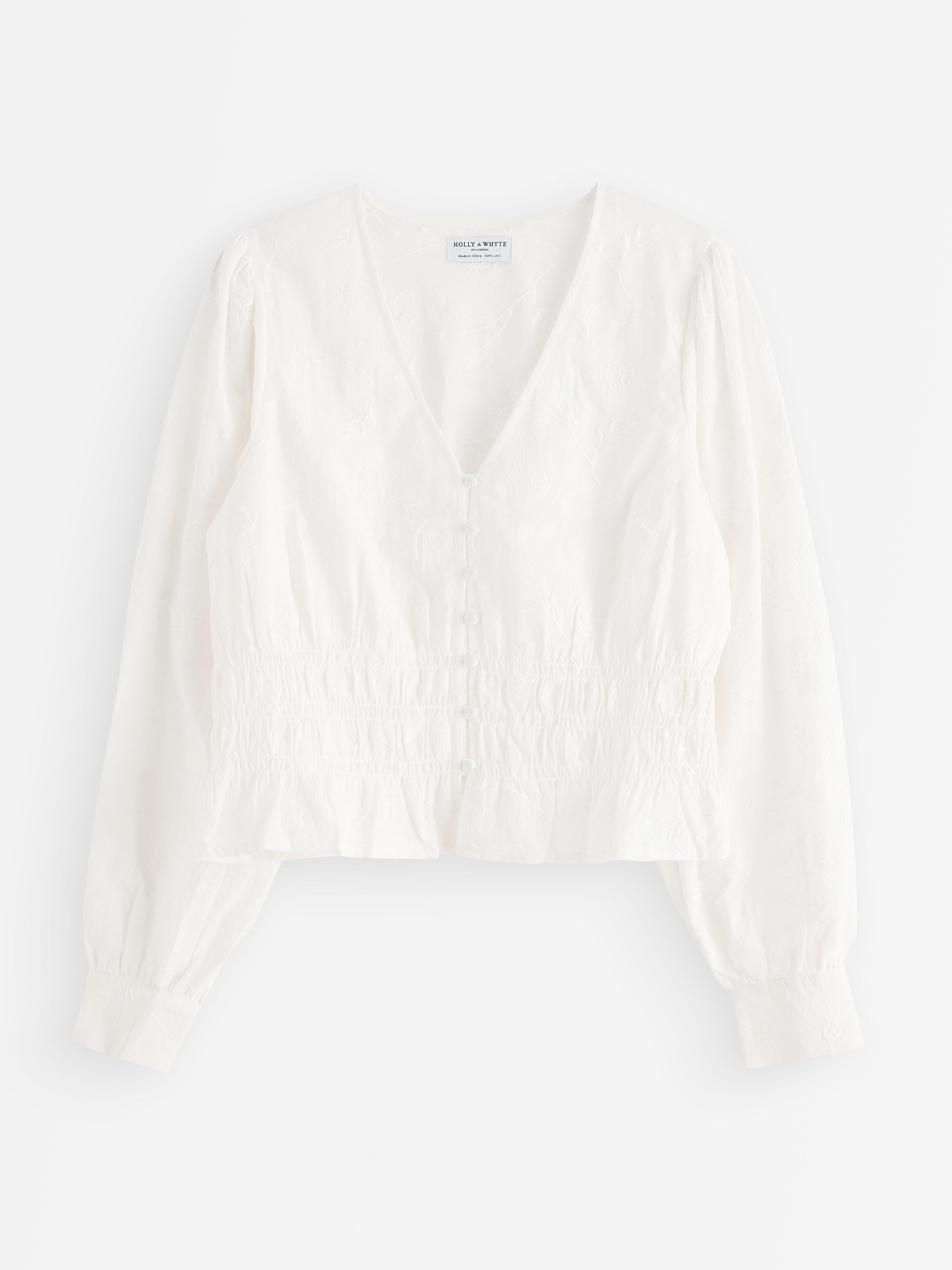 Brodert bluse hvit