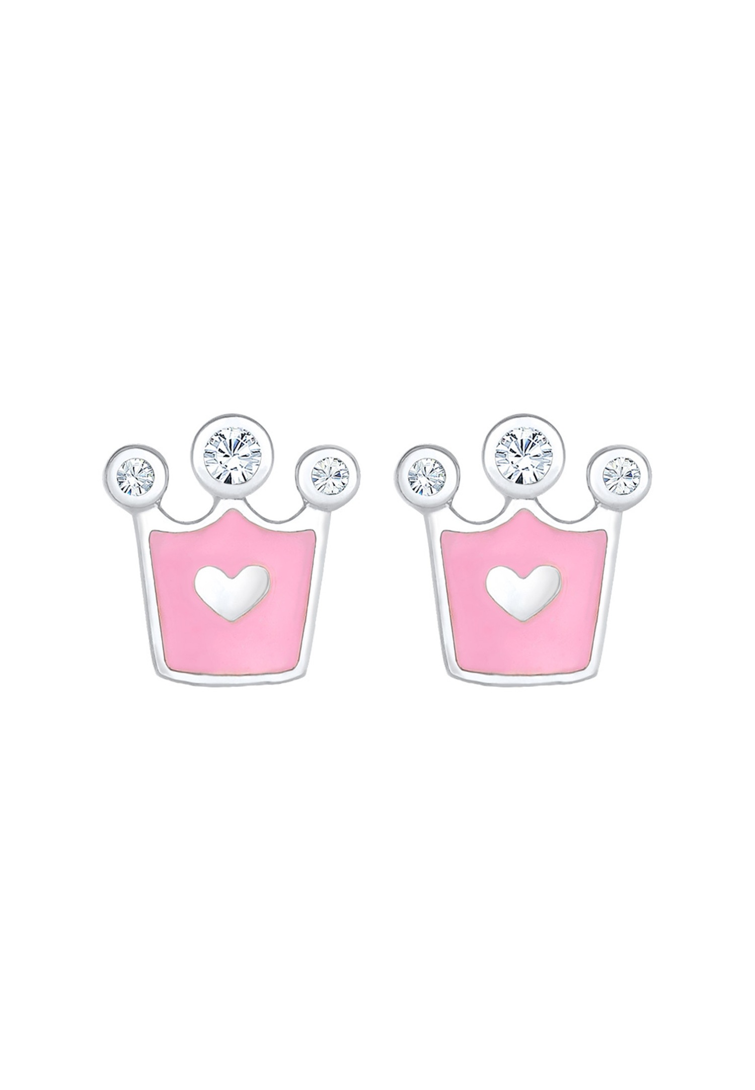 Elli Enfants coeur couronne émail rose avec cristaux en argent sterling 925