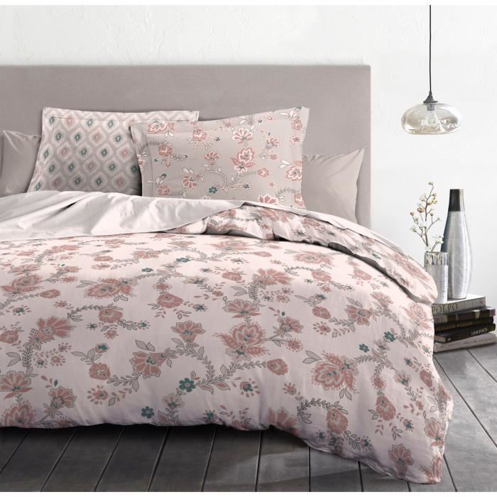 Juego de funda nórdica de 3 piezas: funda nórdica + 2 fundas de almohada Marquise - Rosa - 240x260 cm - 100% algodón - Home Linge Passion