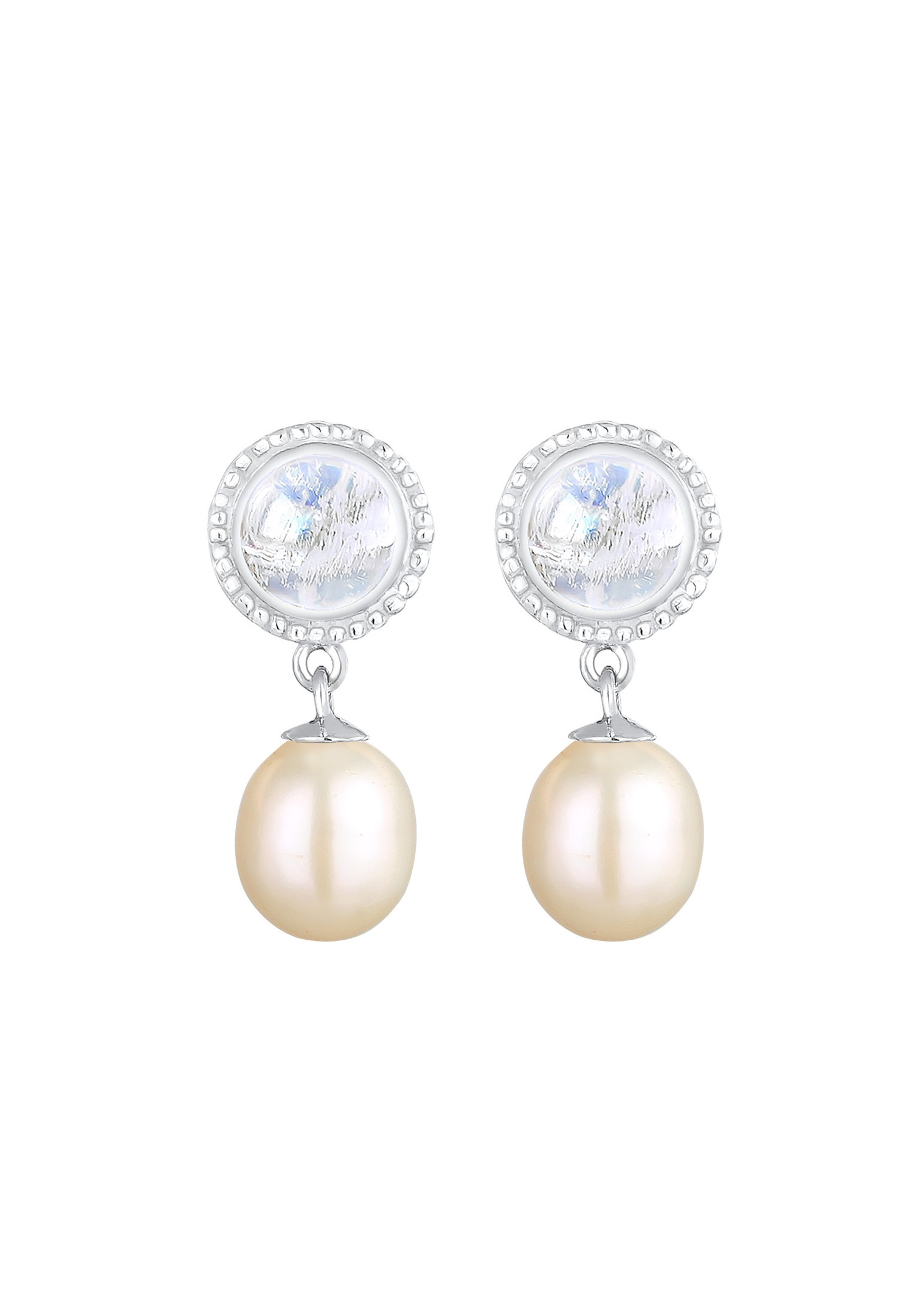 Elli PREMIUM Vintage Mariage Pierre de Lune Perles de Culture d'Eau Douce Femme (925/1000) Argent