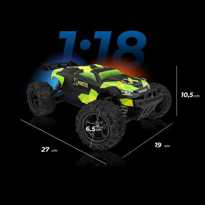 RC Voiture télécommandée - OVERMAX - X-Monster 3.0 - 30 km/h - Échelle 1:18 - 4x4 - Vert/Violet
