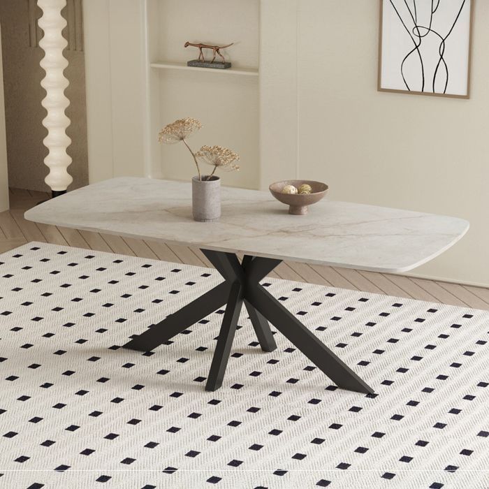 APOLLO XL - Mesa de comedor de piedra sinterizada beige de 180 cm