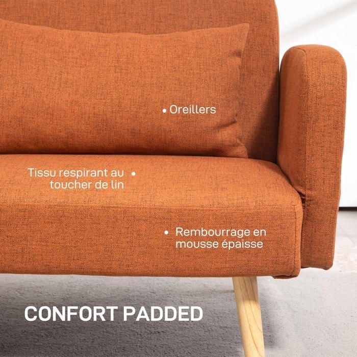 Dreisitzer-Schlafsofa mit Klick-Klack-Mechanismus, verstellbarer Rückenlehne und verstellbaren Armlehnen, brauner Stoff in Leinenoptik
