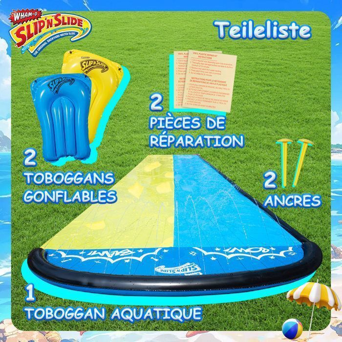 Wham-O Slip N Slide Double Wave Rider 548.6cm Water Slide - Slide Mat with 2 Inflatable Boards - Children 5-12 Years