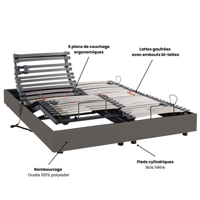 Elektrisch verstelbaar bed met 5 slaapstanden, 2 x 70 x 190 cm, Horizon Granietgrijs - Donkergrijs - 5 jaar garantie - Someo