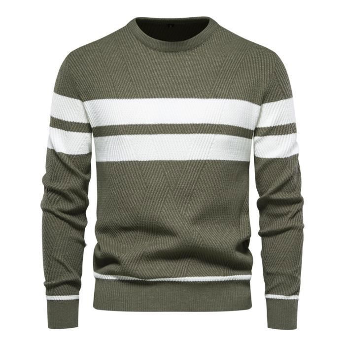 Men's Knit Sweater, Autumn/Winter Casual Pullover, Long Sleeves, Contrasting Color, Comfortable Fabric - EU Size - Military Green