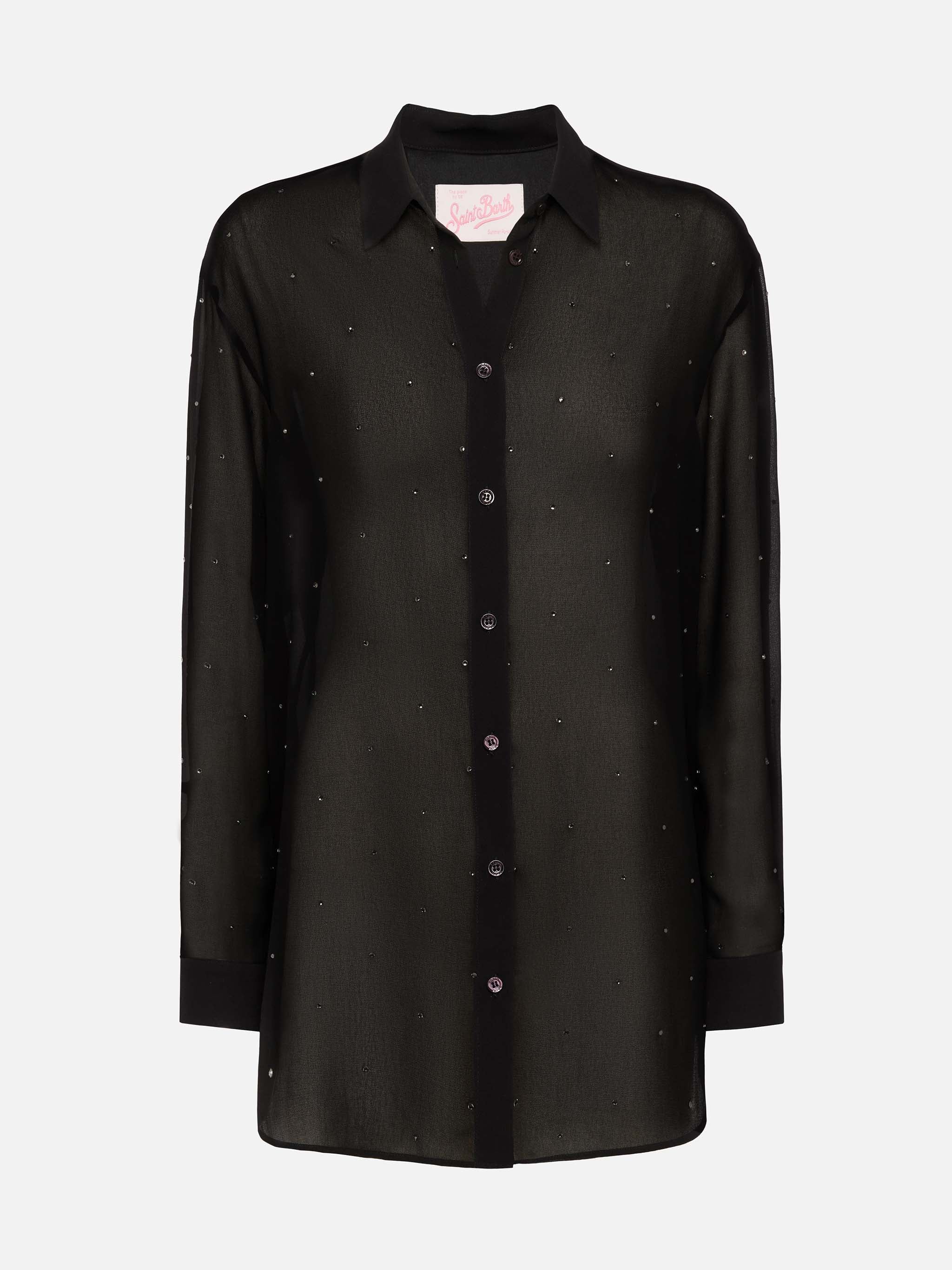 Brigitte zwarte georgette blouse met strass-steentjes