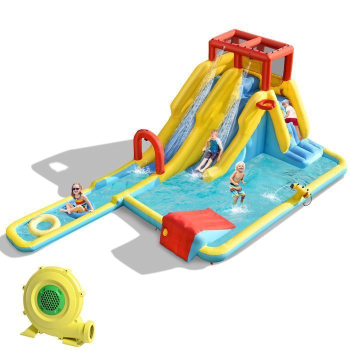 DREAMADE 8-in-1 Inflatable Castle with Double Slide & 680W Blower, Inflatable Play Area with Climbing Wall & Water Gun