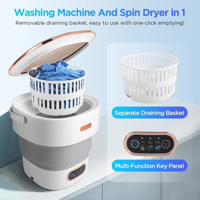 Mini washing machine 13L with spin cycle, 3 modes, for camping, underwear, baby