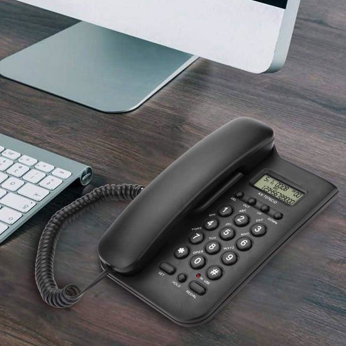 Teléfono fijo de pared FEBEST con identificador de llamadas - 19,5 x 12,8 x 4,5 cm - Negro