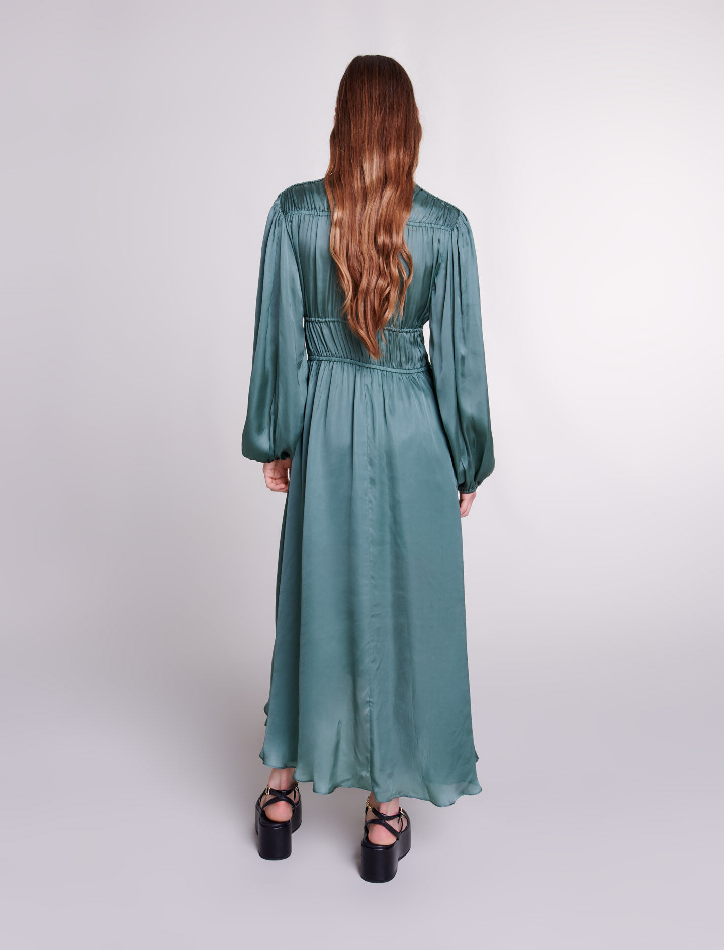 Rochie lungă din satin - Kaki