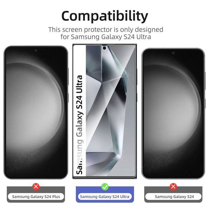 Lot de 3, Verre Trempé pour Samsung Galaxy S24 Ultra Protection efficace contre les Rayures - sans Bulles