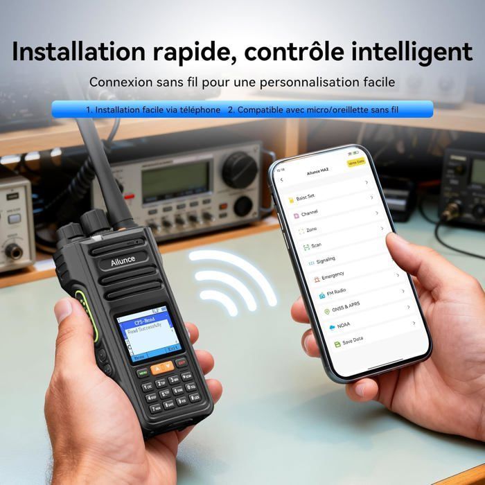 Retevis HA2 Talkie Walkie Bluetooth Radio Amateur, Control por APP, APRS/GPS, Radio Doble Banda, IP67, Aeronáutica, FM, 2800 mAh